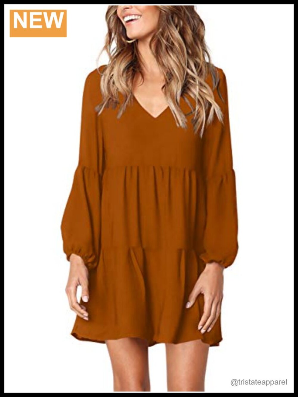 Womens Tunic Dress Long Sleeve V Neck Loose Flowy Swing Shift Casual